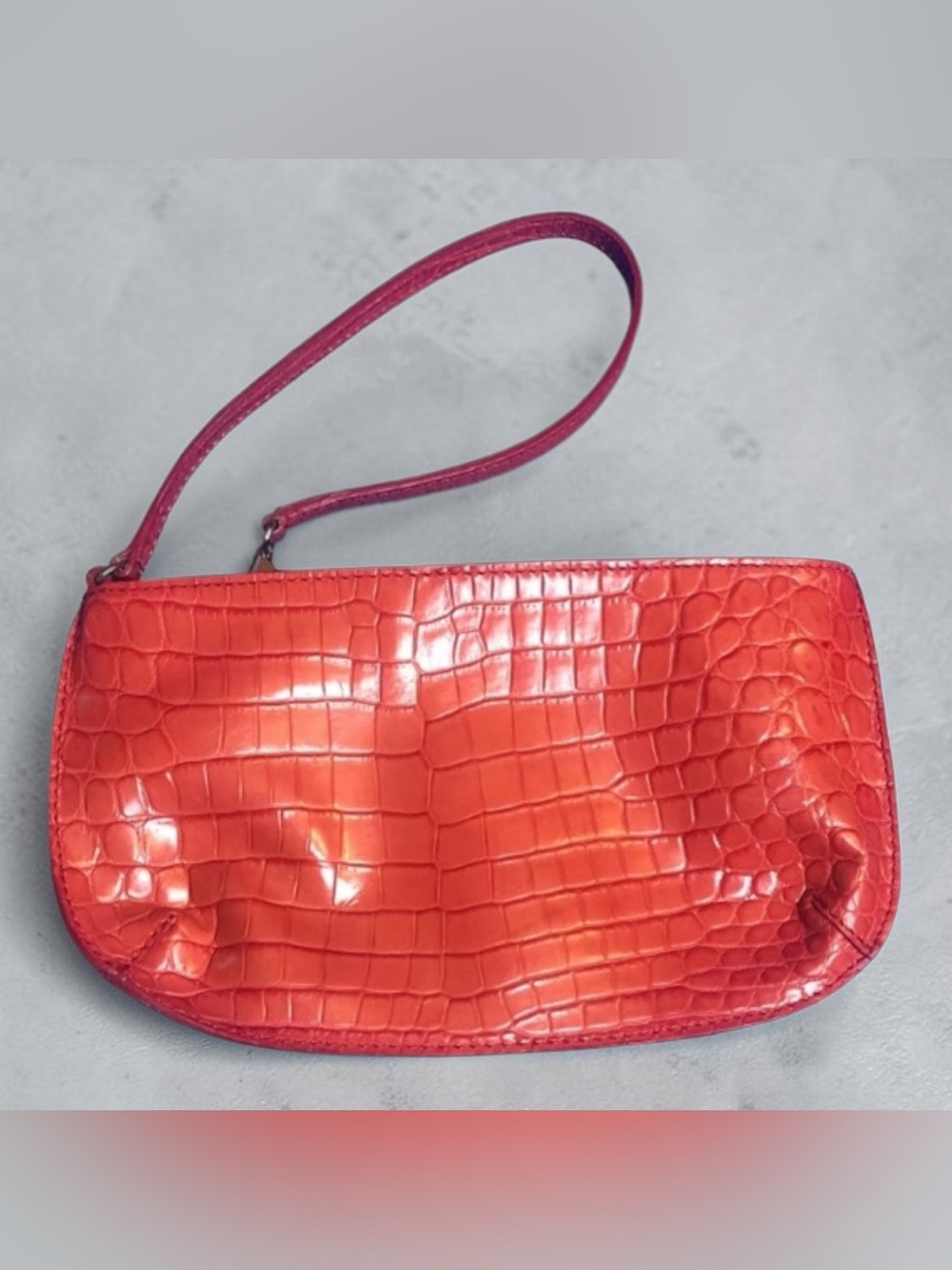 Talbots Croc Crocodile Embossed Leather Zip Clutch Bag Wristlet